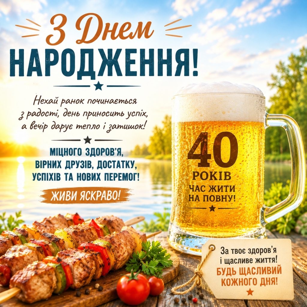 Привітання з 40 річчям чоловіку прикольні
