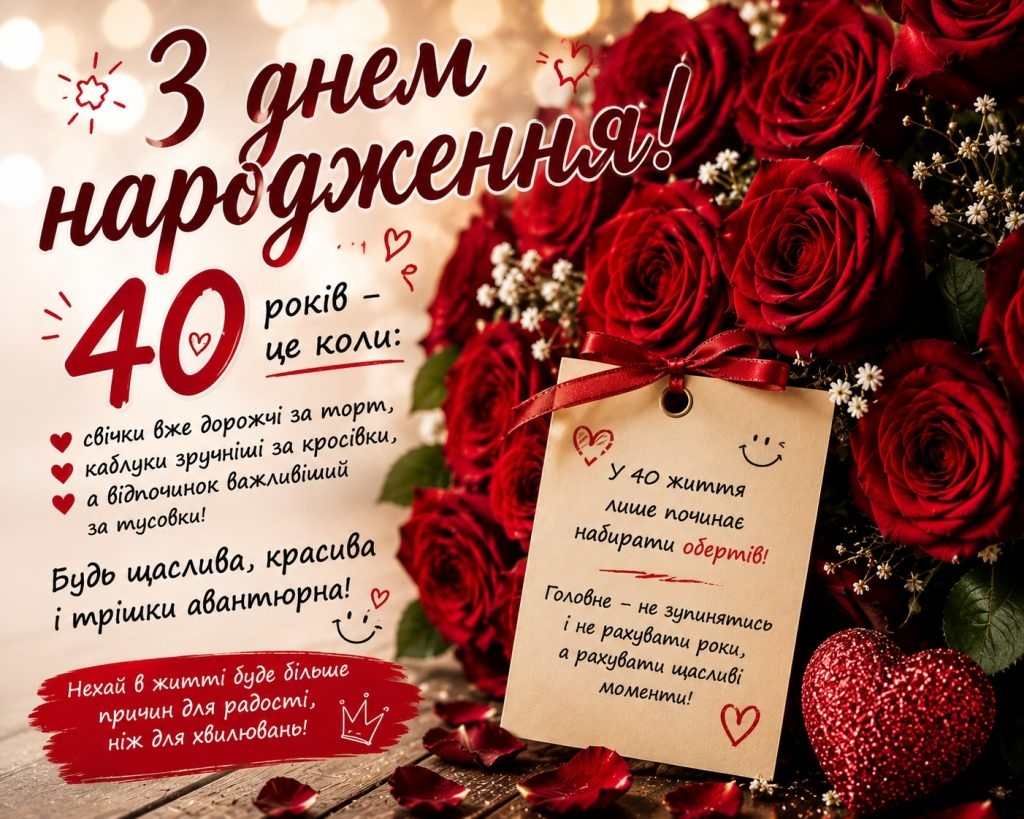 Прикольні привітання з 40 річчям жінці