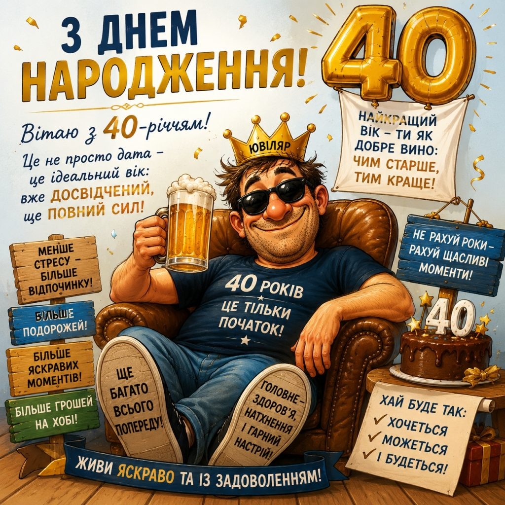 Привітання з 40 річчям чоловіку прикольні