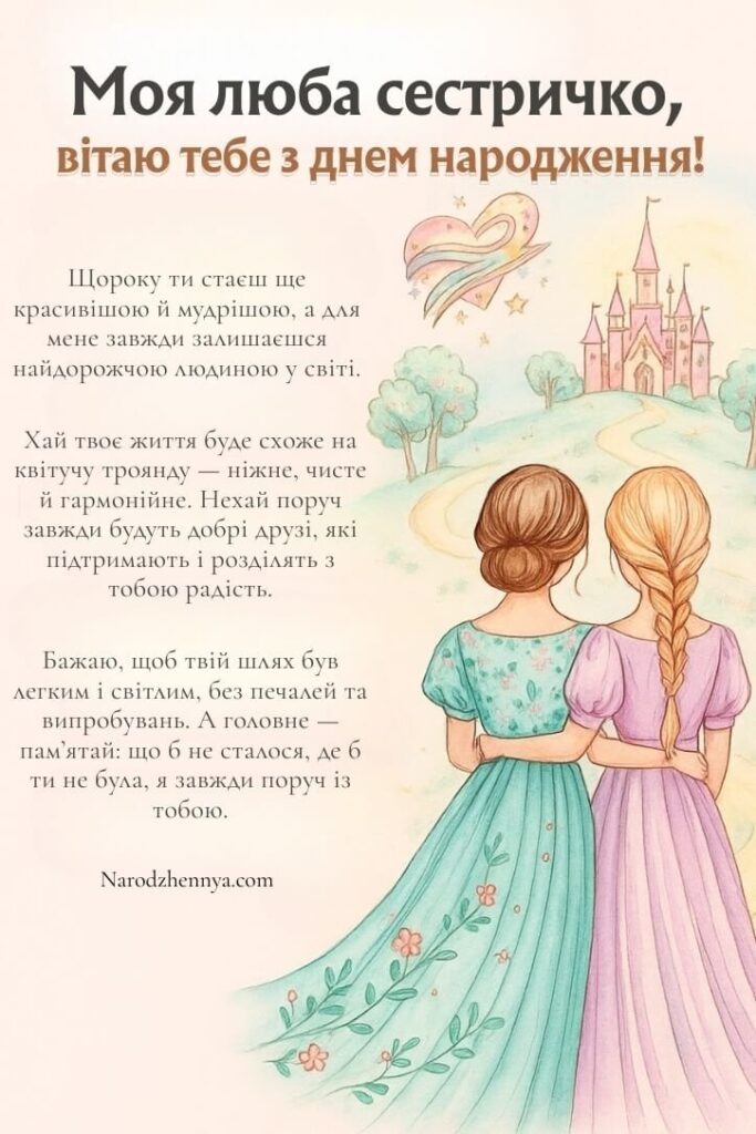 Привітання з днем народження для сестри