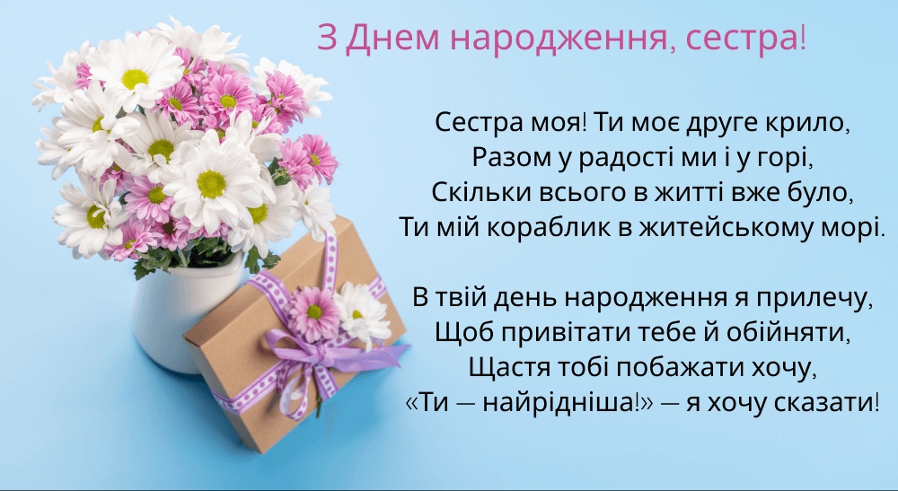Привітання з днем народження для сестри